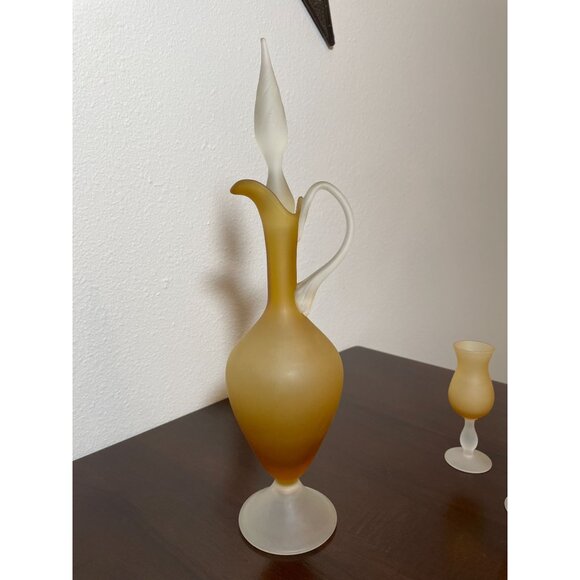 Vintage MCM Italian Empoli Carlo Moretti Satinato Frosted Amber Glass Decanter S - Picture 6 of 9